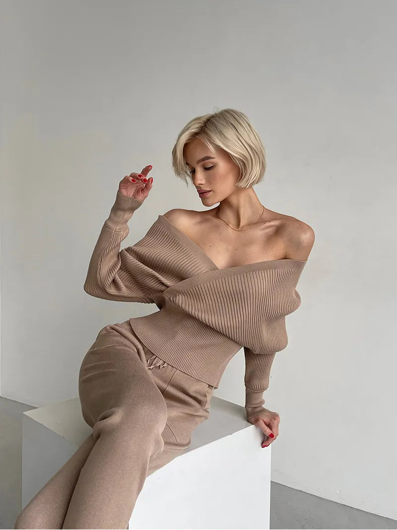 Knitwear Wrap Top Luxury Lounge Set