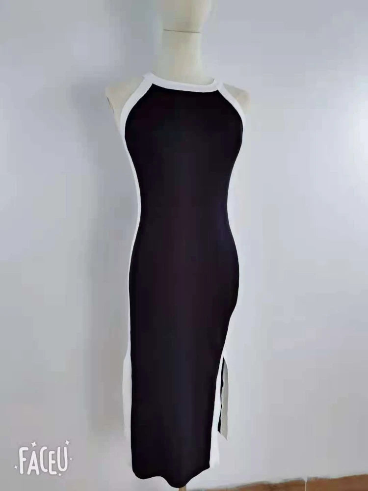 Knit Contrast Two Tone Classy Bodycon Dress