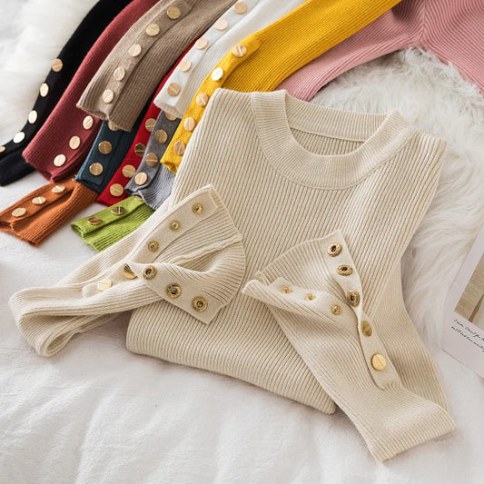 Snap Button Gold Knit Top