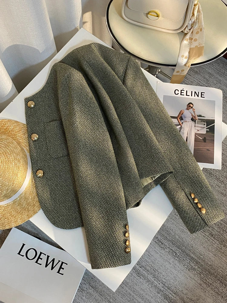 Wool Single Breasted Gold Button Jacket