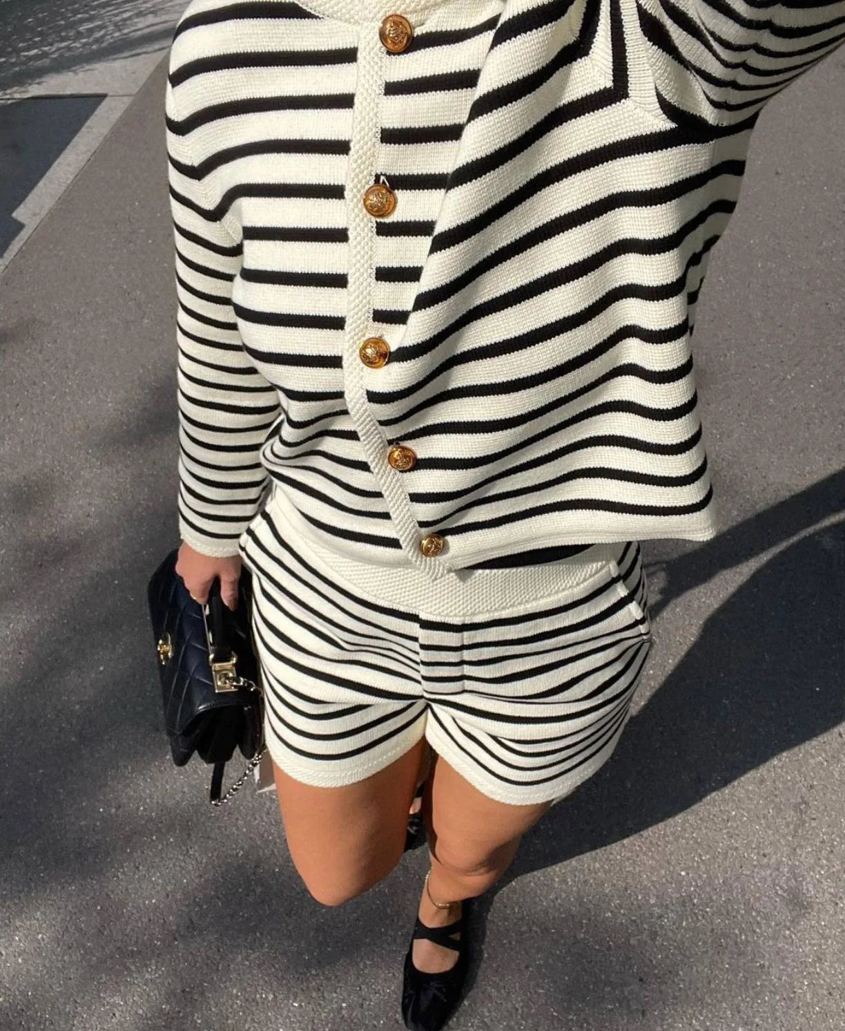 Stripe Cardigan Short Knitwear Set