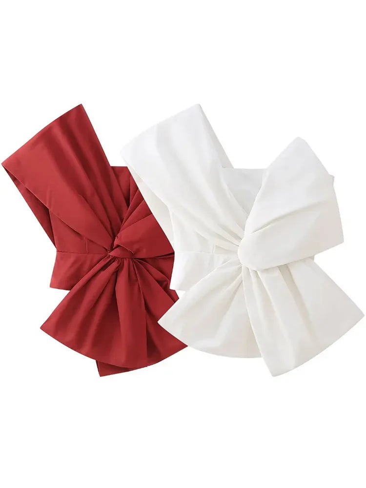 One Shoulder Pleated Bow Top