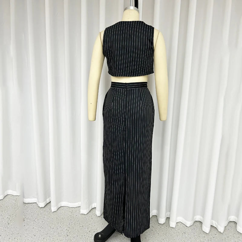 Pinstripe Maxi Skirt Vest Set