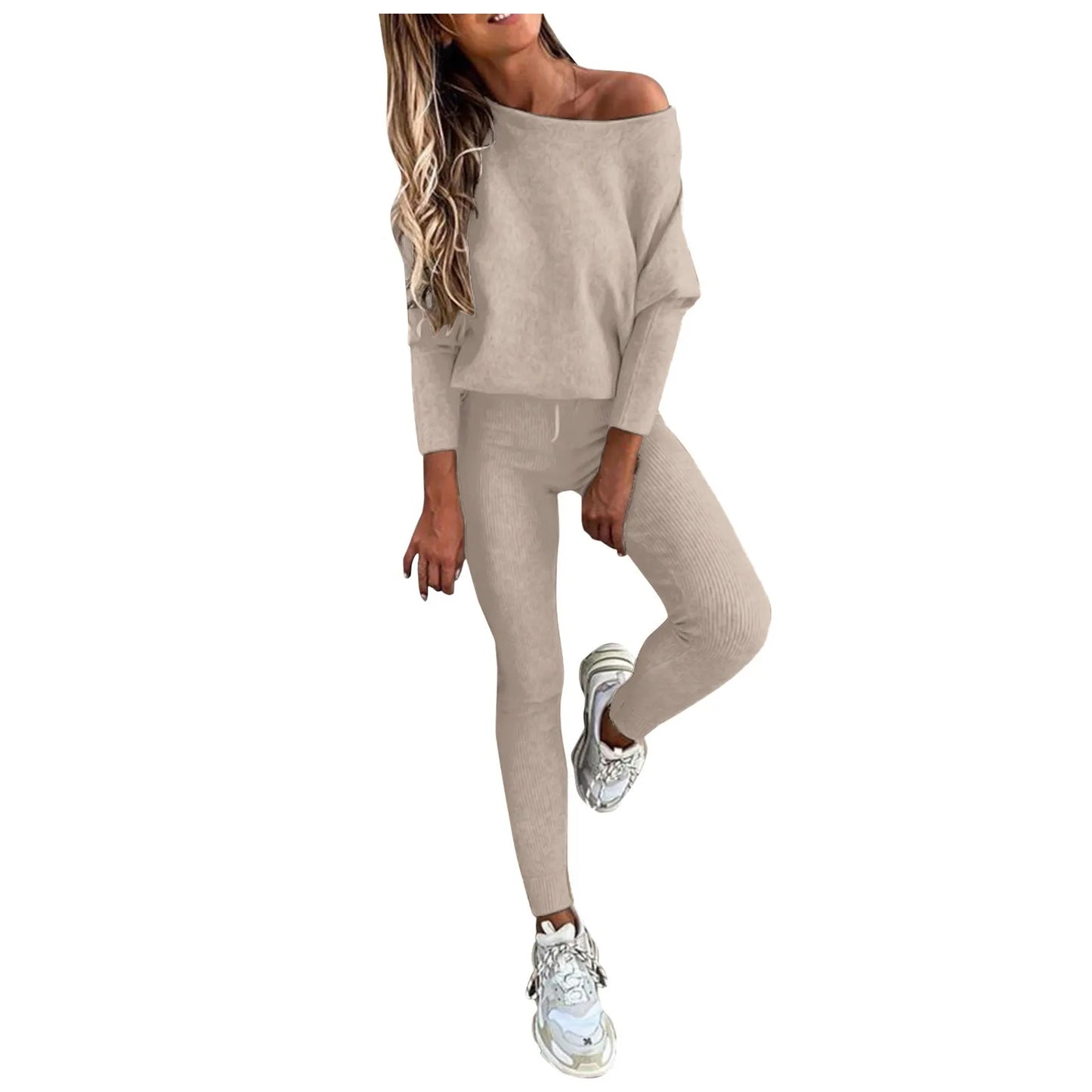 Knitwear Lounge Set Rib Legging Off Shoulder