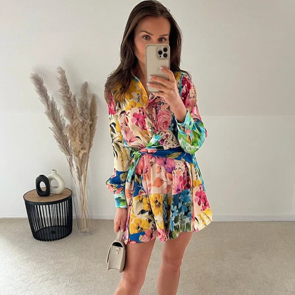 Bright Patchwork Floral Mini Dress