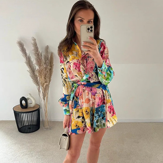 Bright Patchwork Floral Mini Dress