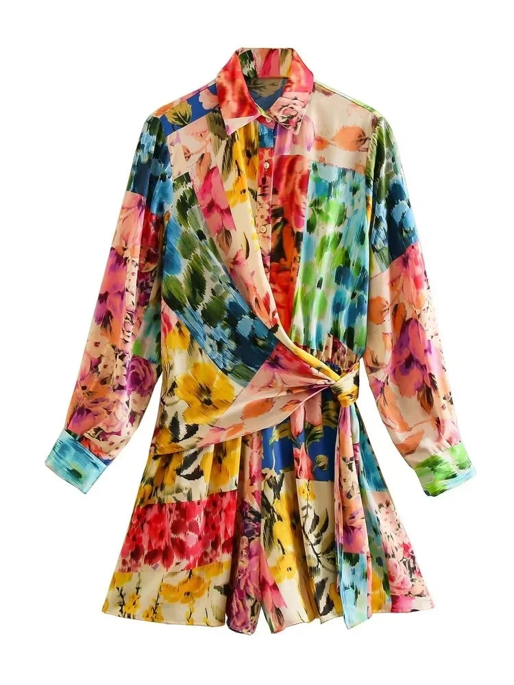 Bright Patchwork Floral Mini Dress