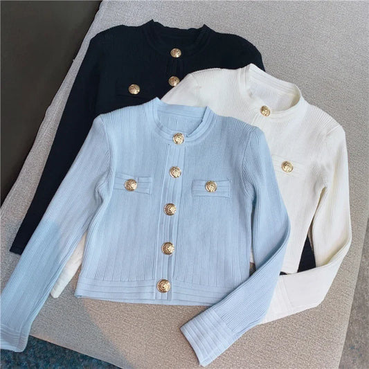 Rib Gold Button Cardigan