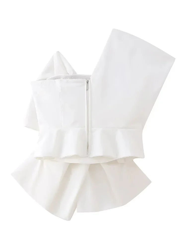 One Shoulder Pleated Bow Top