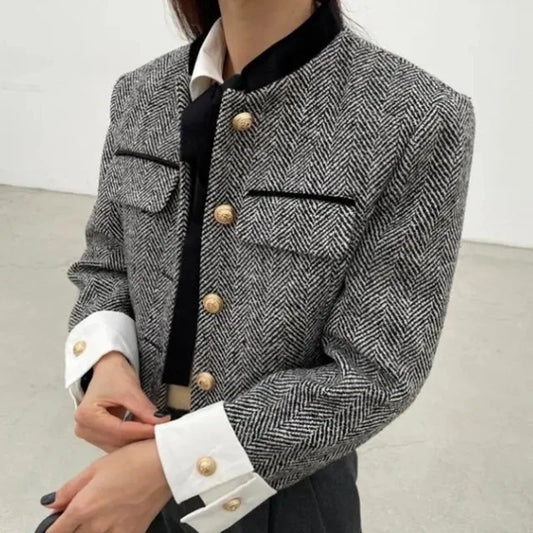 Herringbone White Shirt Cuff Wool Jacket