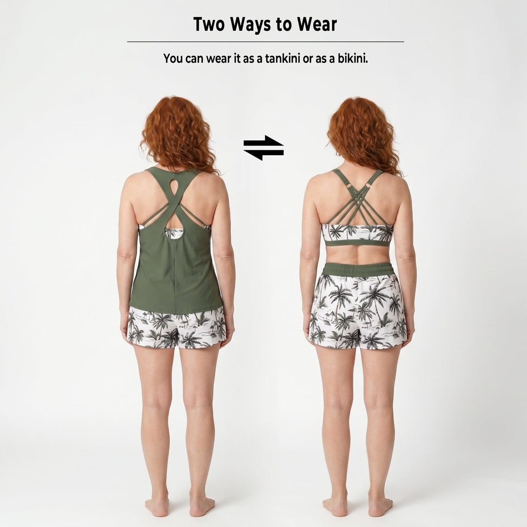 HONORIA | SPORTY THREE-PIECE TANKINI SET WITH POCKETS