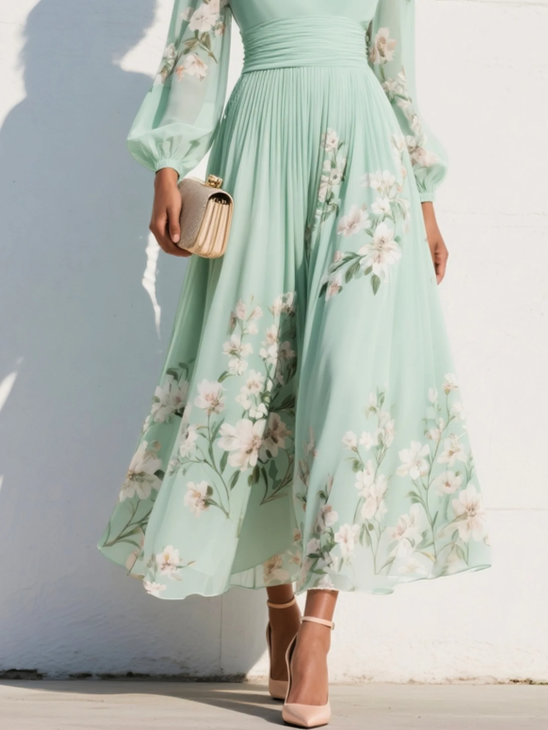 Aurora™ | Floral Pleated V-Neck Midi Dress