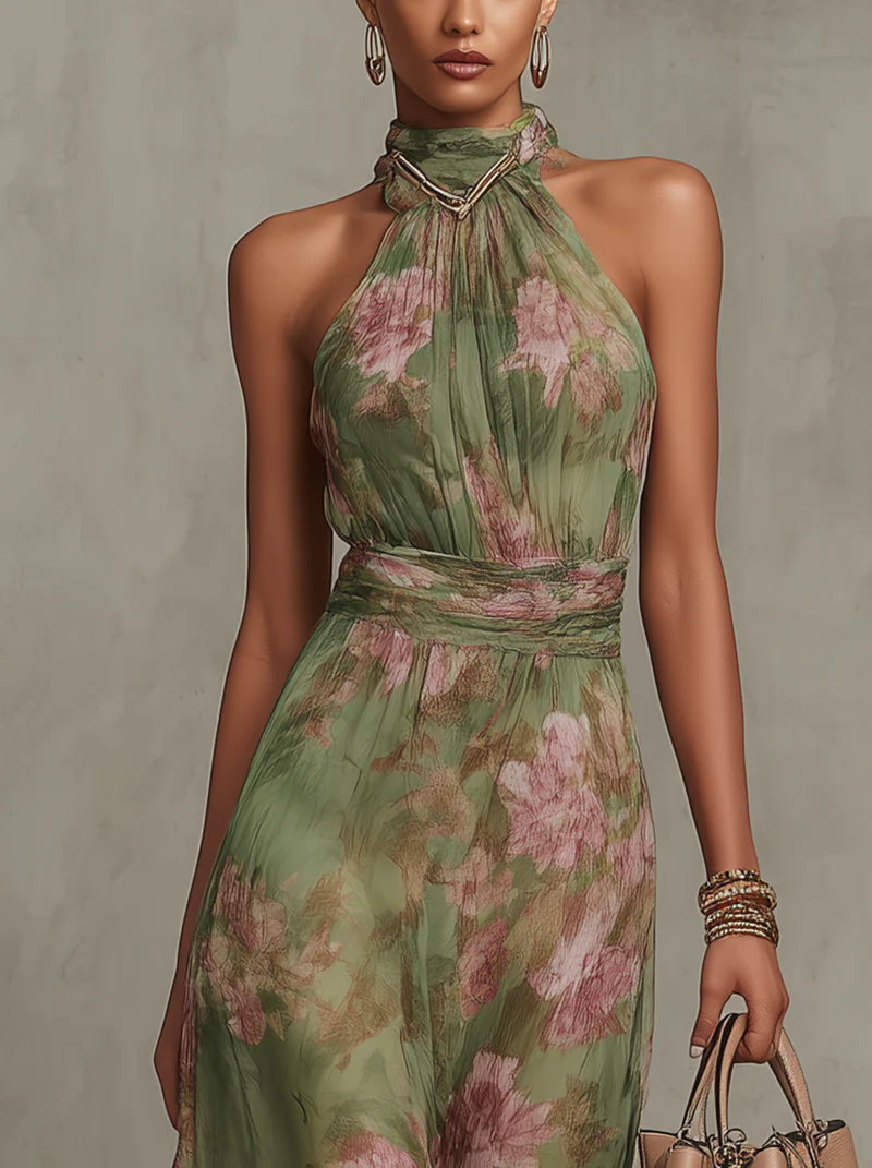 LIVIA | CHIC FLORAL HALTER MAXI DRESS
