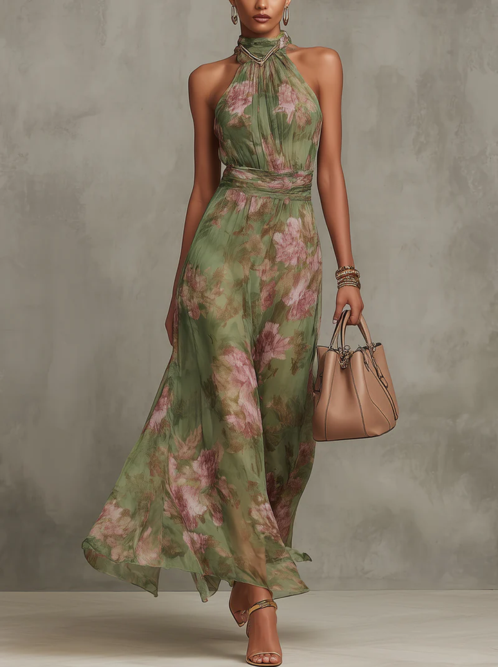 LIVIA | CHIC FLORAL HALTER MAXI DRESS