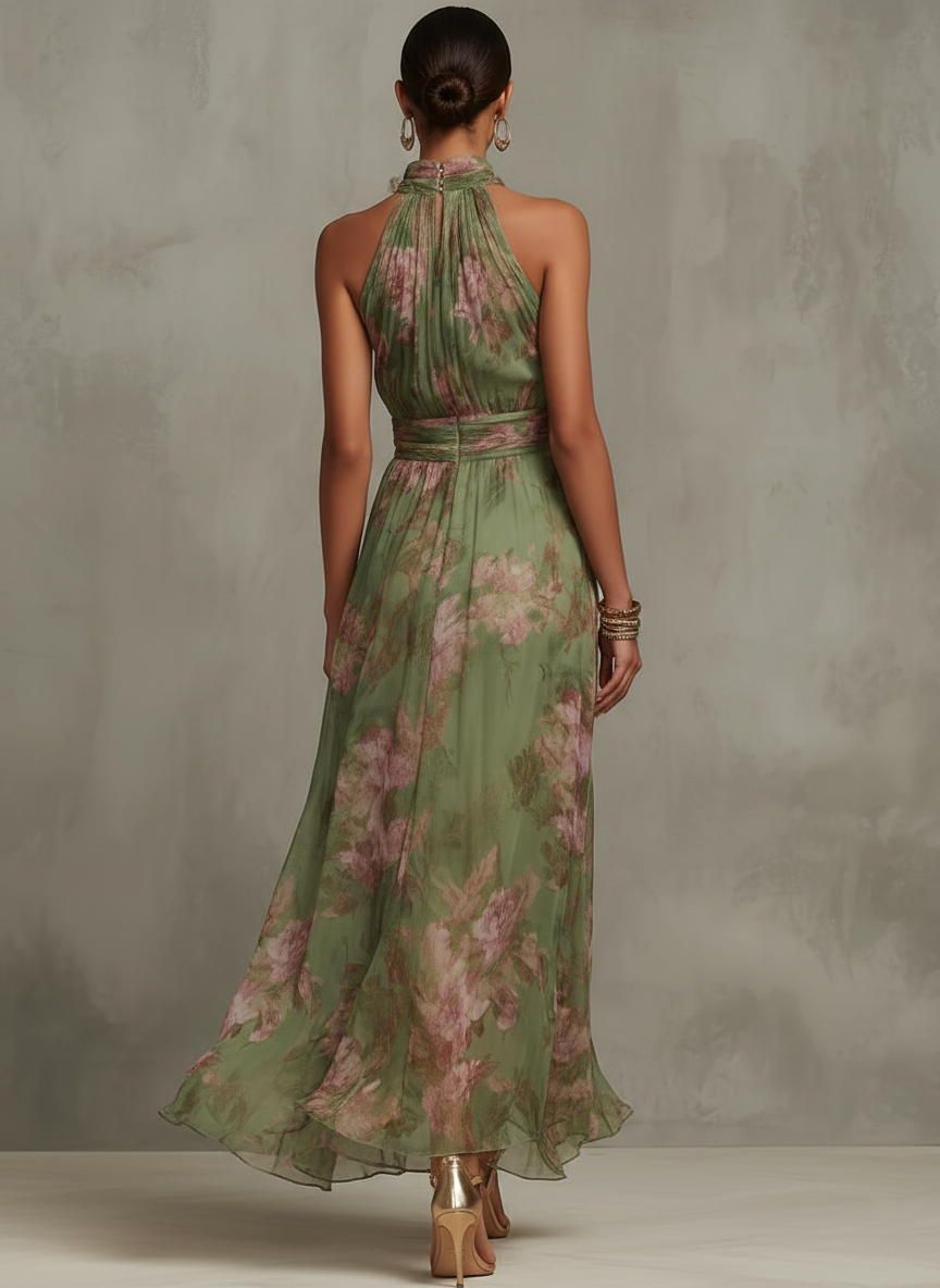 LIVIA | CHIC FLORAL HALTER MAXI DRESS