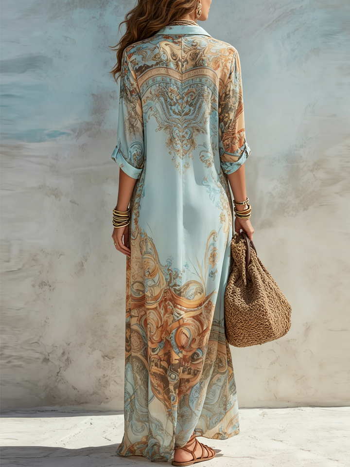 Maxi Dress with Vacation-Inspired Blue Floral Print