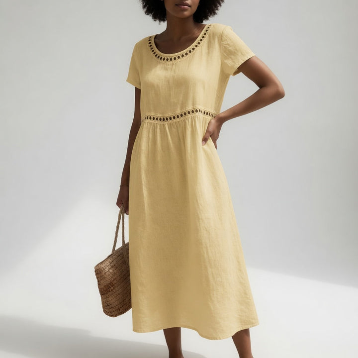 Pernelle™ — Mid-Length Cotton Dress with Delicate Embroidery