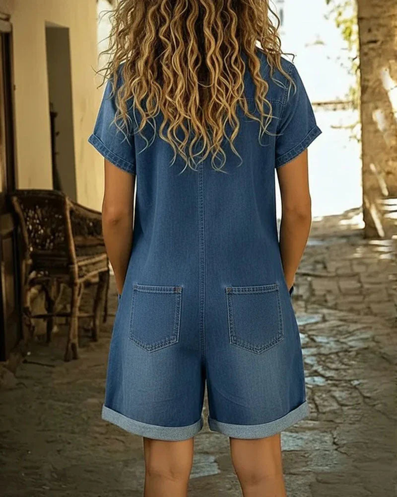 Isabela - Denim Jumpsuit with Front Button Closure