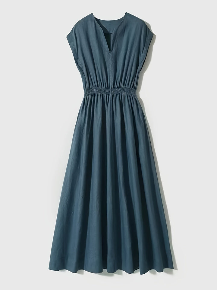Lina — Graceful Mixed Linen Dress with Fluid Design