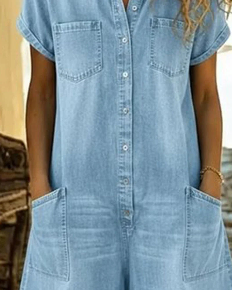 Isabela - Denim Jumpsuit with Front Button Closure