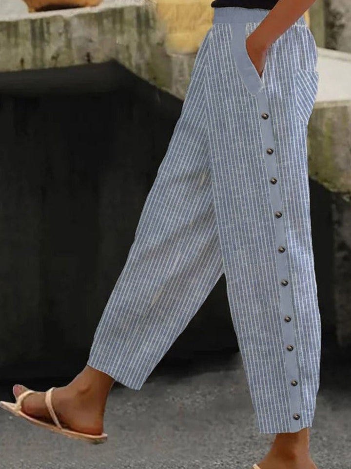 Linaya - Striped Button-Up Trousers