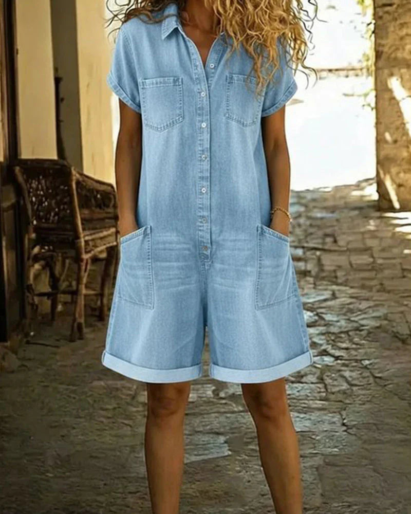 Isabela - Denim Jumpsuit with Front Button Closure