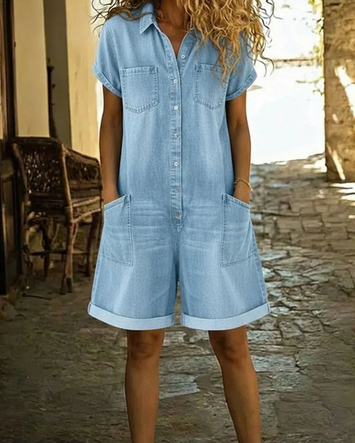 Isabela - Denim Jumpsuit with Front Button Closure