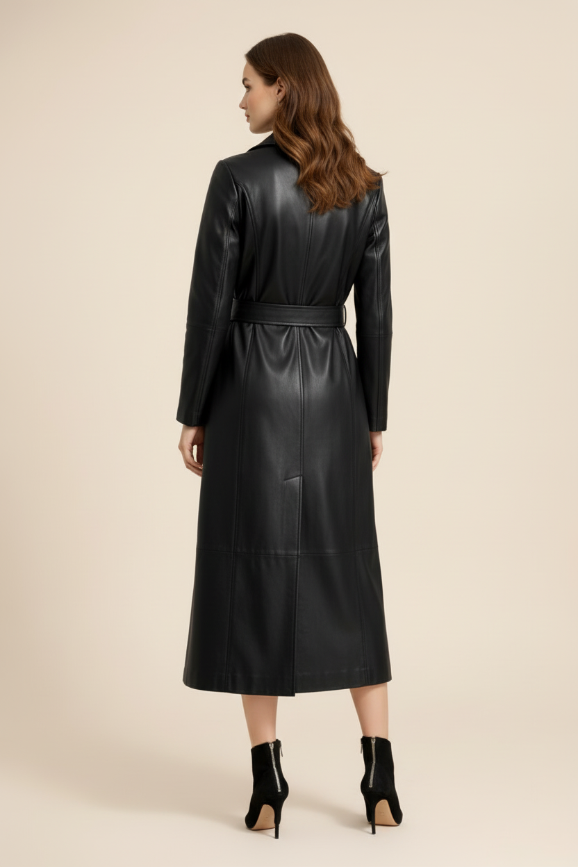 Belted Womens Trench Coat with Double Row Button Front