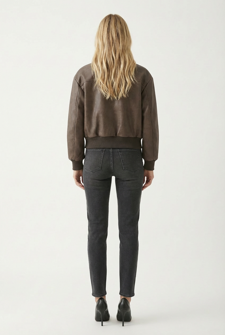 Structured Womens Jacket with Turned Collar and Zip Front
