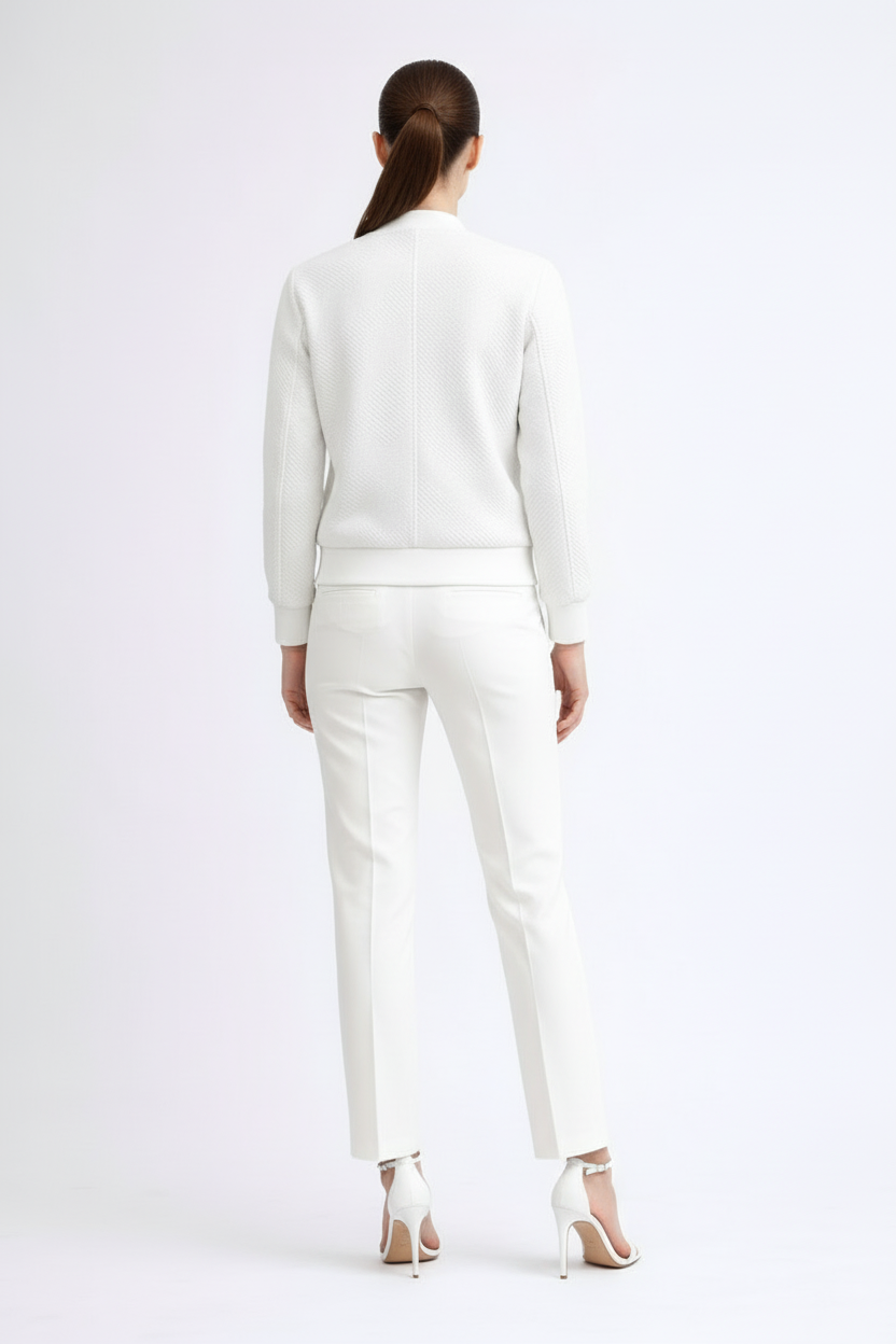 Women’s Textured Bomber Jacket with Ribbed Cuffs and Zip Front