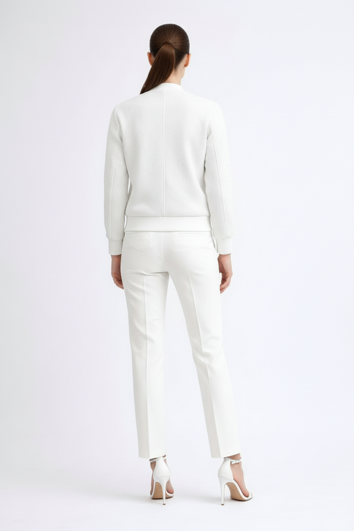Women’s Textured Bomber Jacket with Ribbed Cuffs and Zip Front