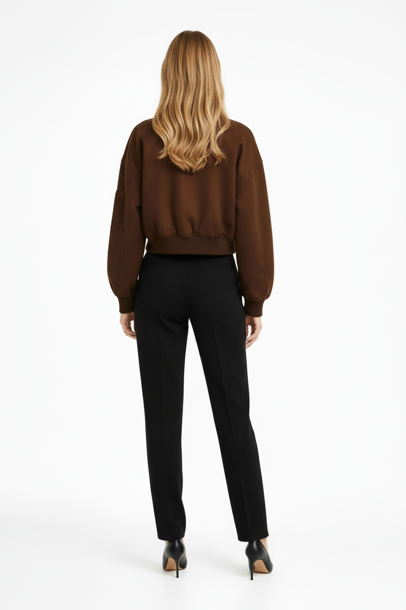 Women’s Cropped Bomber Jacket with Zip Closure and Pocket Detail