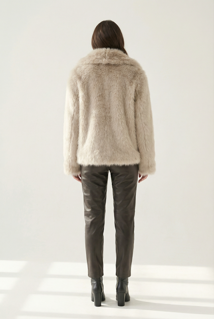 Womens Faux Fur Jacket with Plush Texture