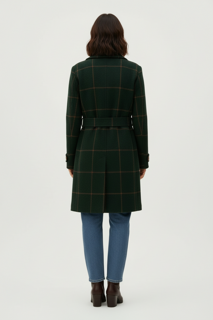 Mid Length Plaid Coat with Notch Lapels