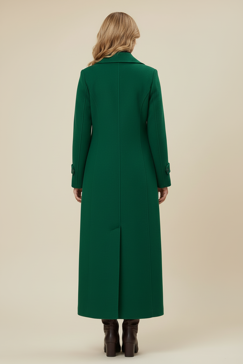 Long Womens Coat with Shawl Collar and Belted Waist