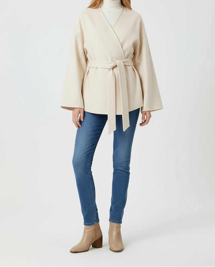 Wrap Style Coat with Adjustable Belt and Soft Finish