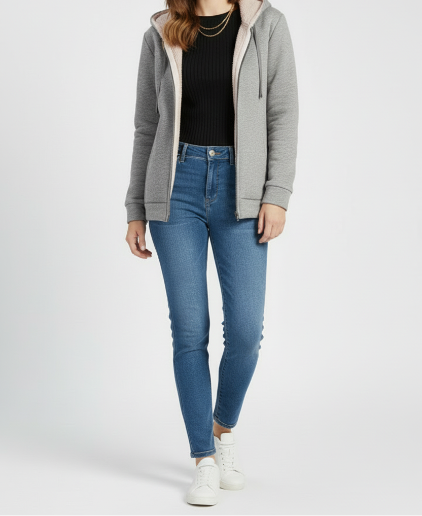 Women’s Hooded Jacket with Lined Interior and Zip Front