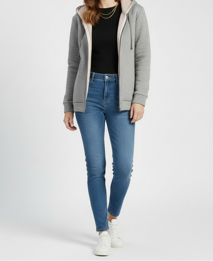 Women’s Hooded Jacket with Lined Interior and Zip Front