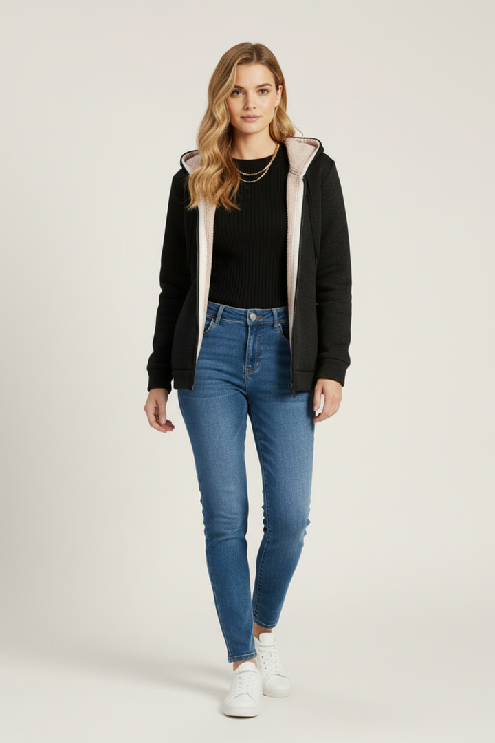 Women’s Hooded Jacket with Lined Interior and Zip Front