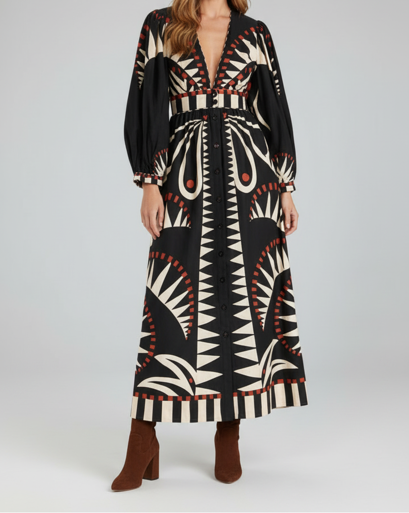 Savannah | Printed Long Sleeve Maxi Dress