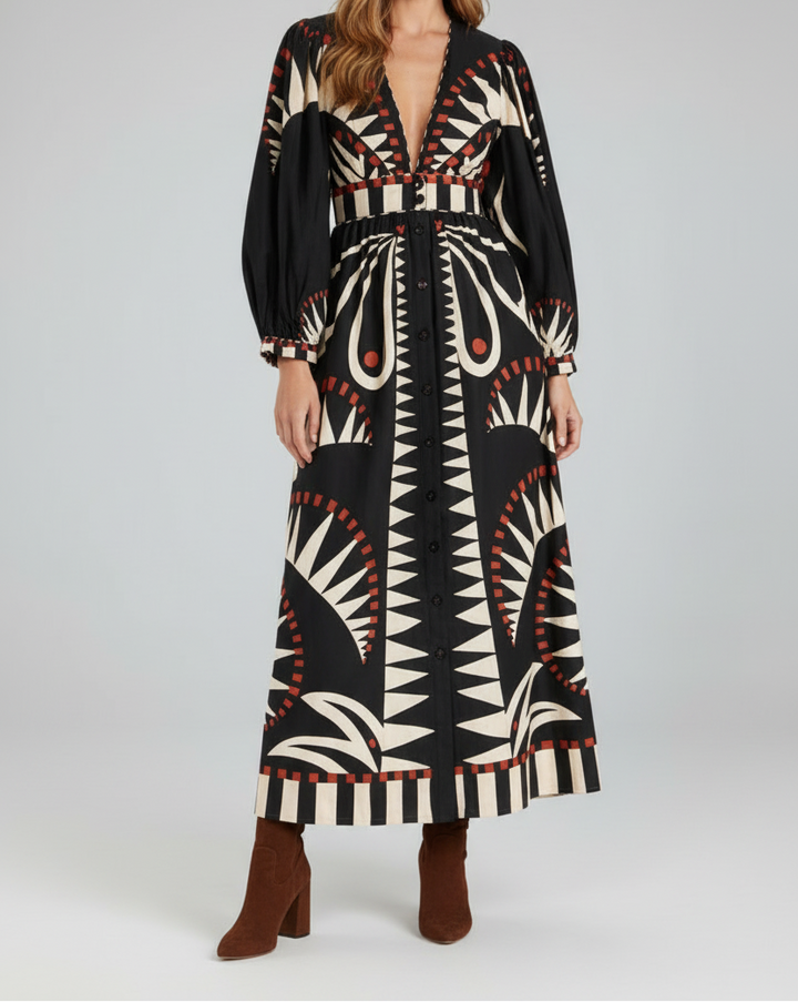 Savannah | Printed Long Sleeve Maxi Dress