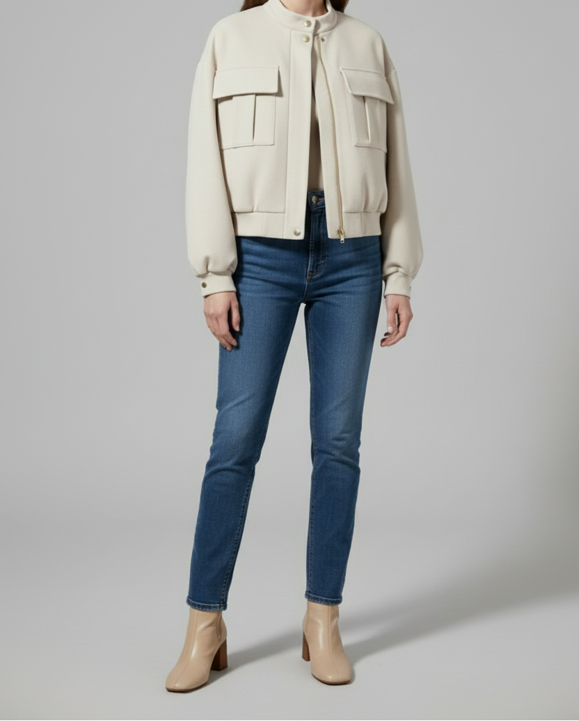 Women’s Zip-Front Bomber Jacket with Functional Pockets