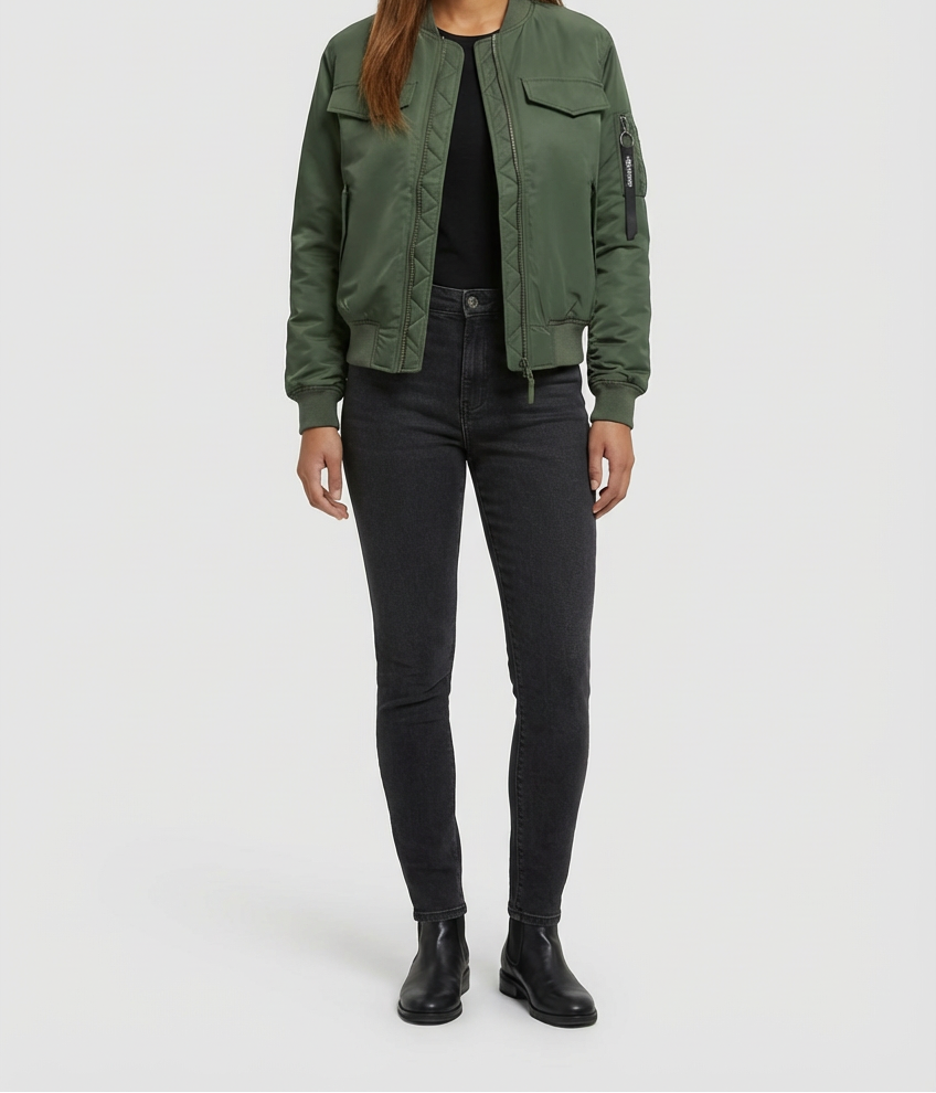 Padded Womens Jacket with High Neck and Zip Front Fit