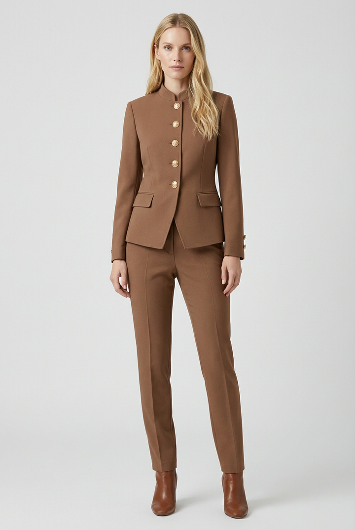 Fitted Short Womens Jacket with Button Front and Side Pockets