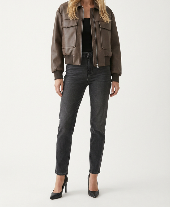 Structured Womens Jacket with Turned Collar and Zip Front