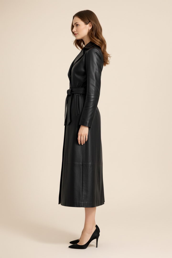 Belted Womens Trench Coat with Double Row Button Front