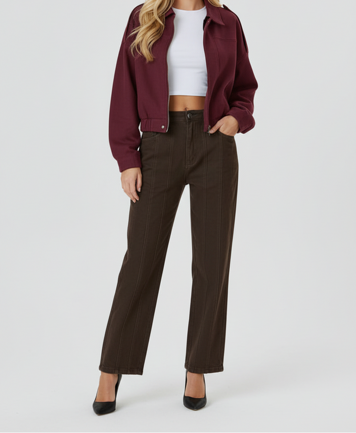 Short Cut Womens Jacket with Structured Shoulders and Zip Front