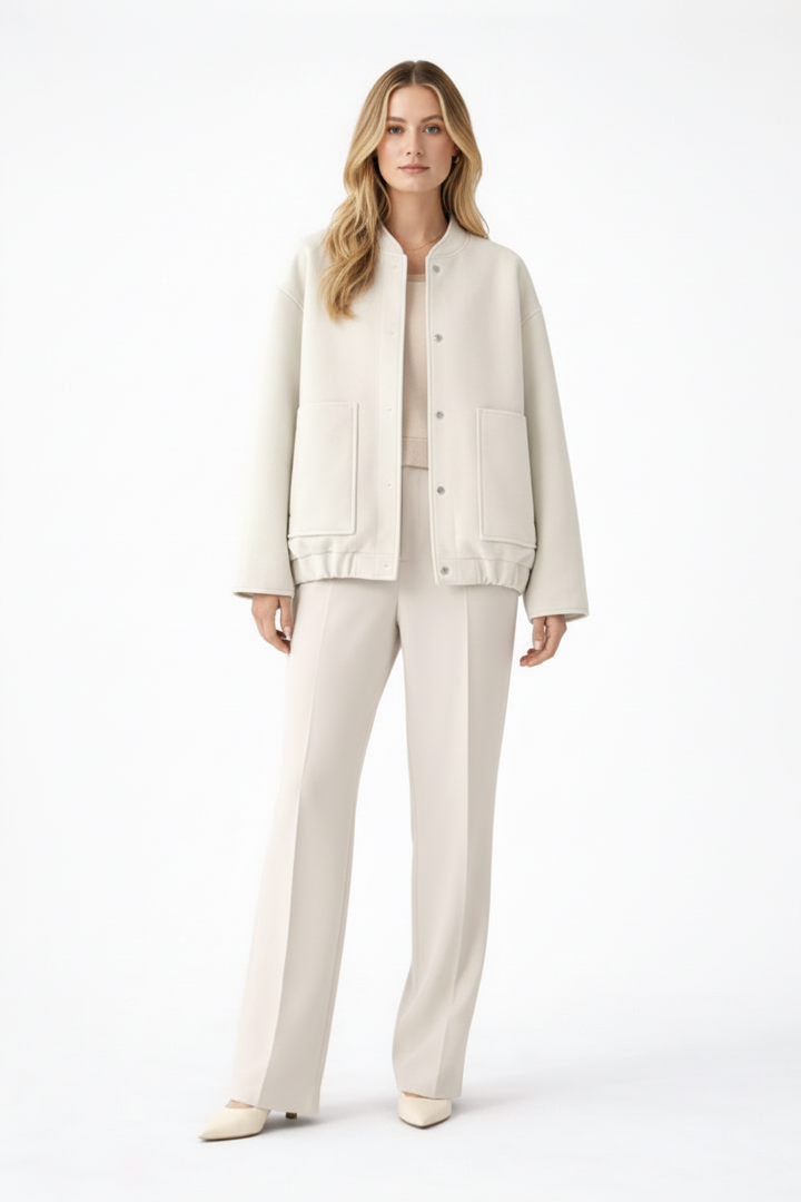 Women’s Bomber Jacket with Front Closure and Functional Pockets