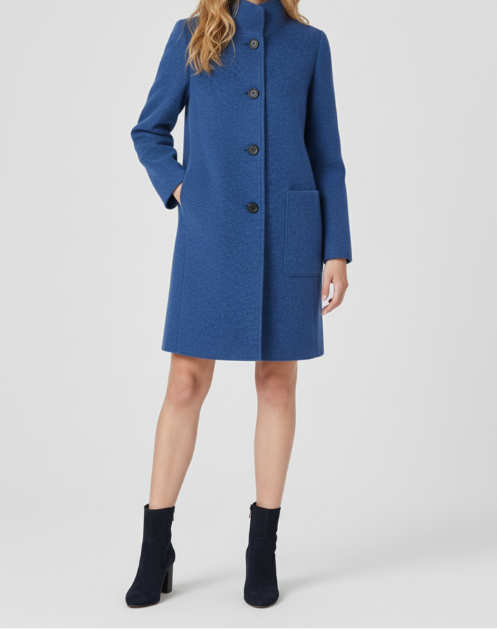 Womens Coat with Round Neckline and Button Front Fit