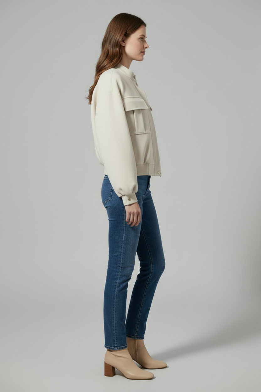 Women’s Zip-Front Bomber Jacket with Functional Pockets